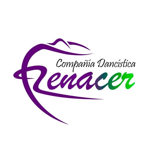 Compania Dancistica Renacer logo featuring purple stylized dancer figure with green text