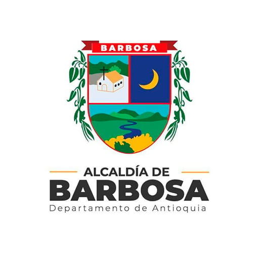 Official seal of Alcaldia de Barbosa, a municipality in Antioquia, Colombia, featuring a shield with landscape elements and the town name