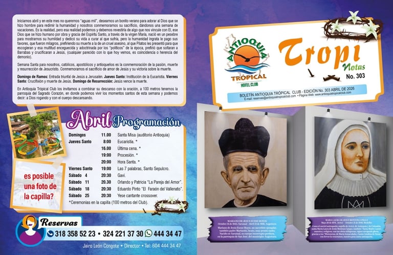 Collage featuring Latin American cultural flyers and promotional cards with historical portraits of Madre Laura